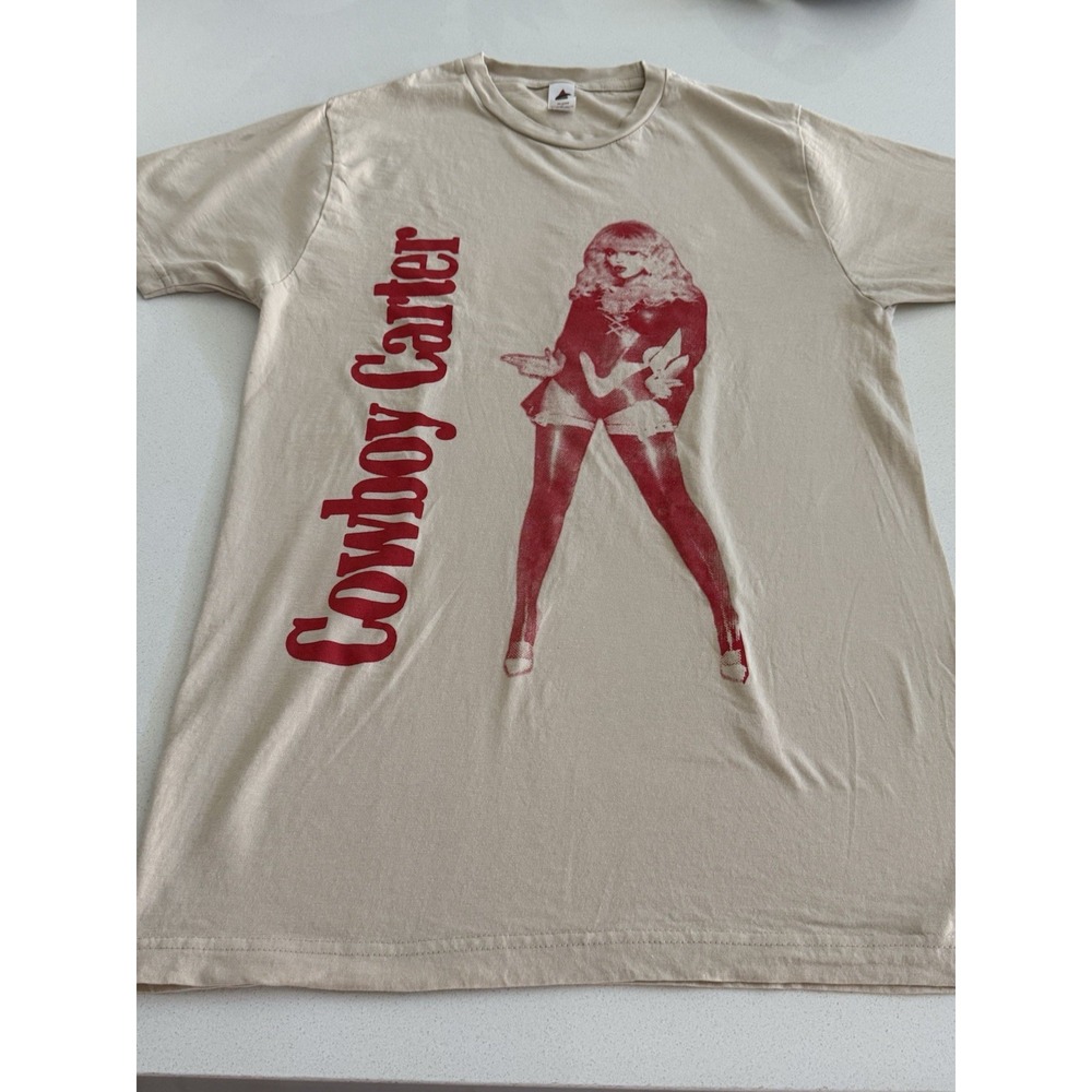 Beyonce Cowboy Carter T-Shirt Women's Small Concert Tee Tan Red